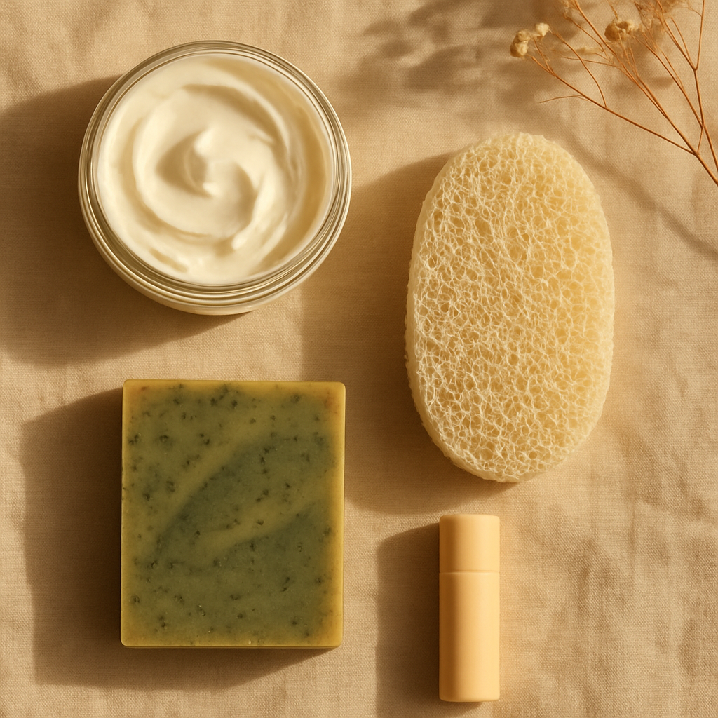 Natural Body Care Essentials Bundle flat lay