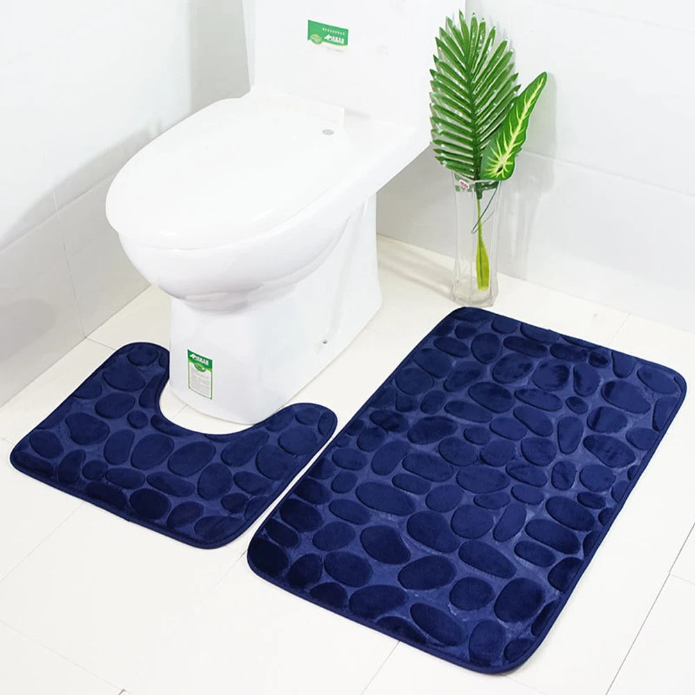 2pcs/set Funnel Cobblestone Bath Bathroom Anti-slip Carpet Mat Toilet Rug New bathroom mat set