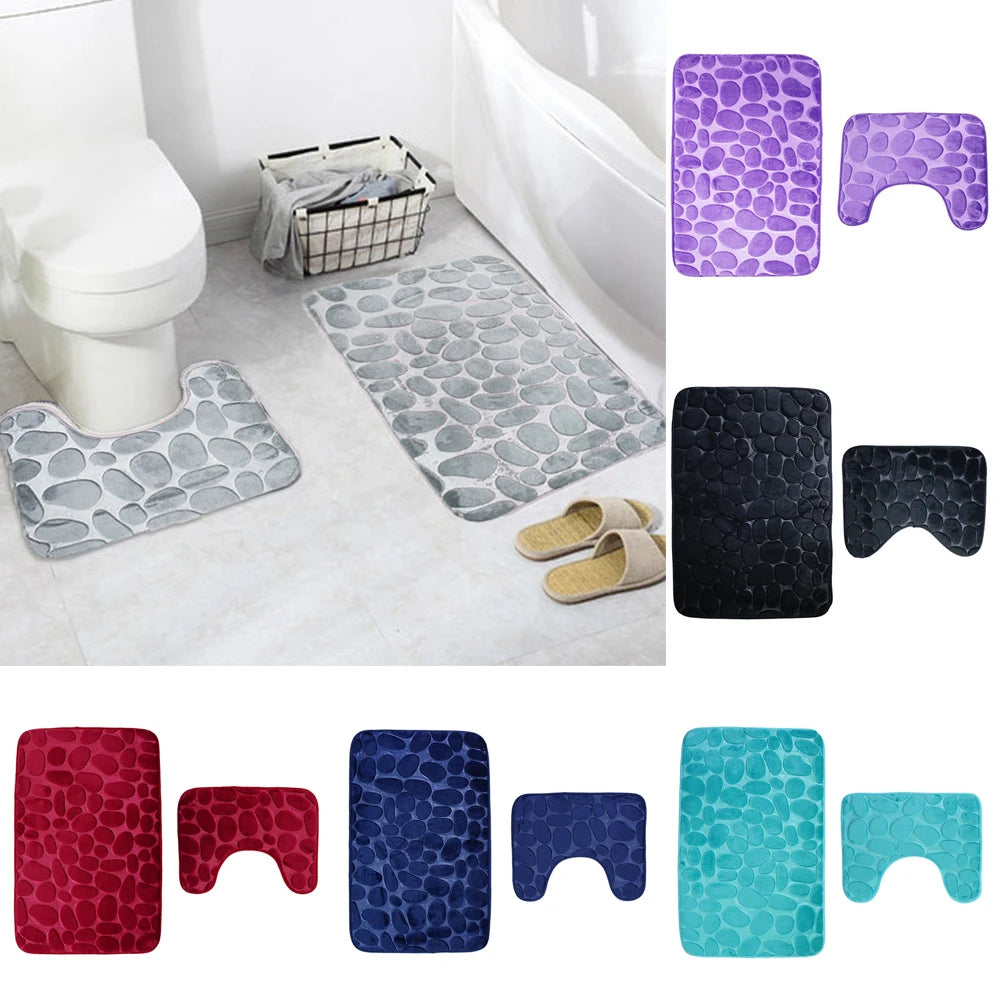 2pcs/set Funnel Cobblestone Bath Bathroom Anti-slip Carpet Mat Toilet Rug New bathroom mat set