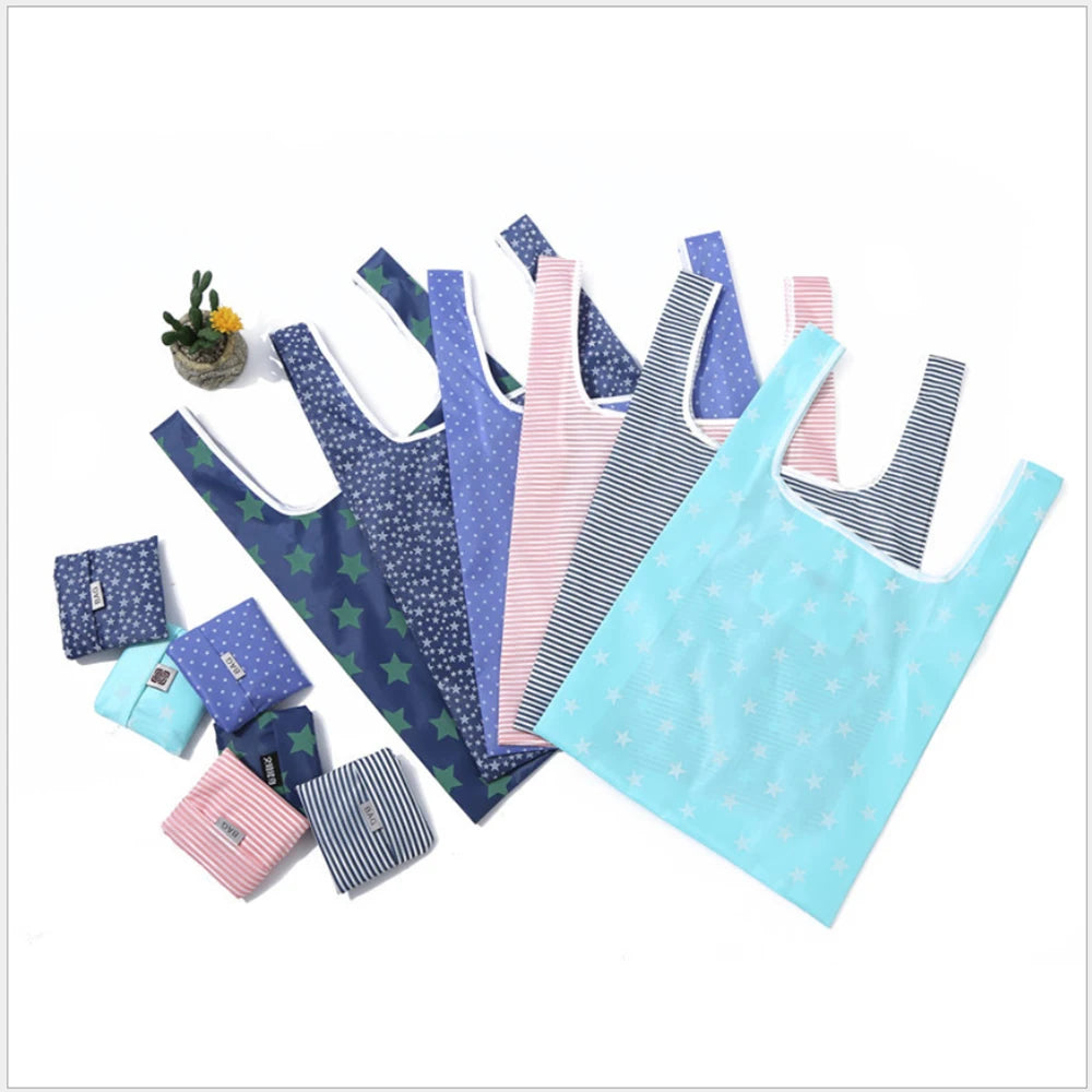BIG Eco-Friendly Shopping bag foldable polyester bag environmmental grocery bags folding Pocket Tote Portable Shoulder Handbag