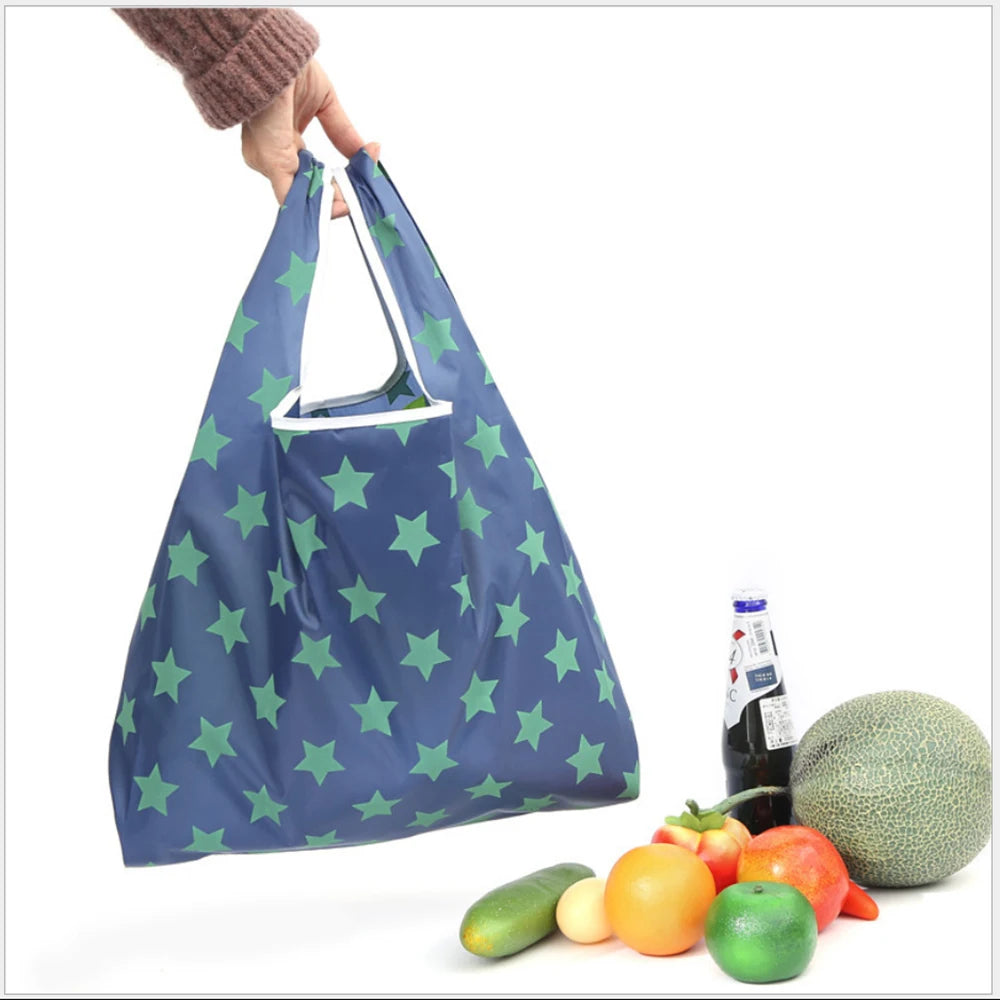 BIG Eco-Friendly Shopping bag foldable polyester bag environmmental grocery bags folding Pocket Tote Portable Shoulder Handbag