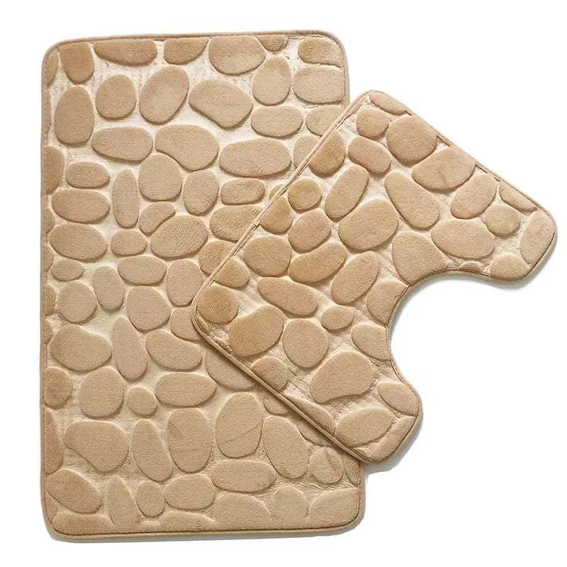 2pcs/set Funnel Cobblestone Bath Bathroom Anti-slip Carpet Mat Toilet Rug New bathroom mat set