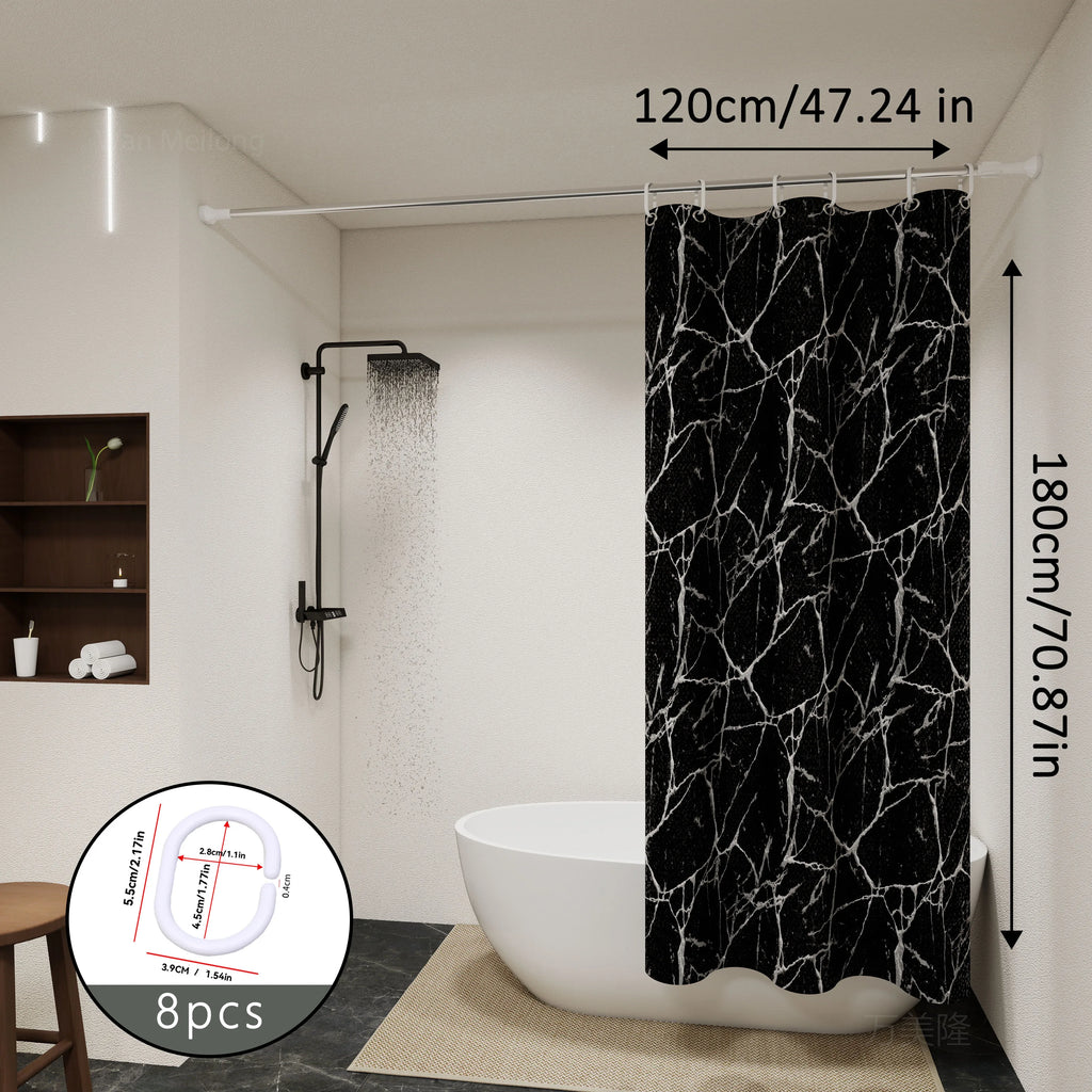Fashionable and versatile black marble bathroom partition curtain, bathroom shower curtain, and toilet partition shielding curta