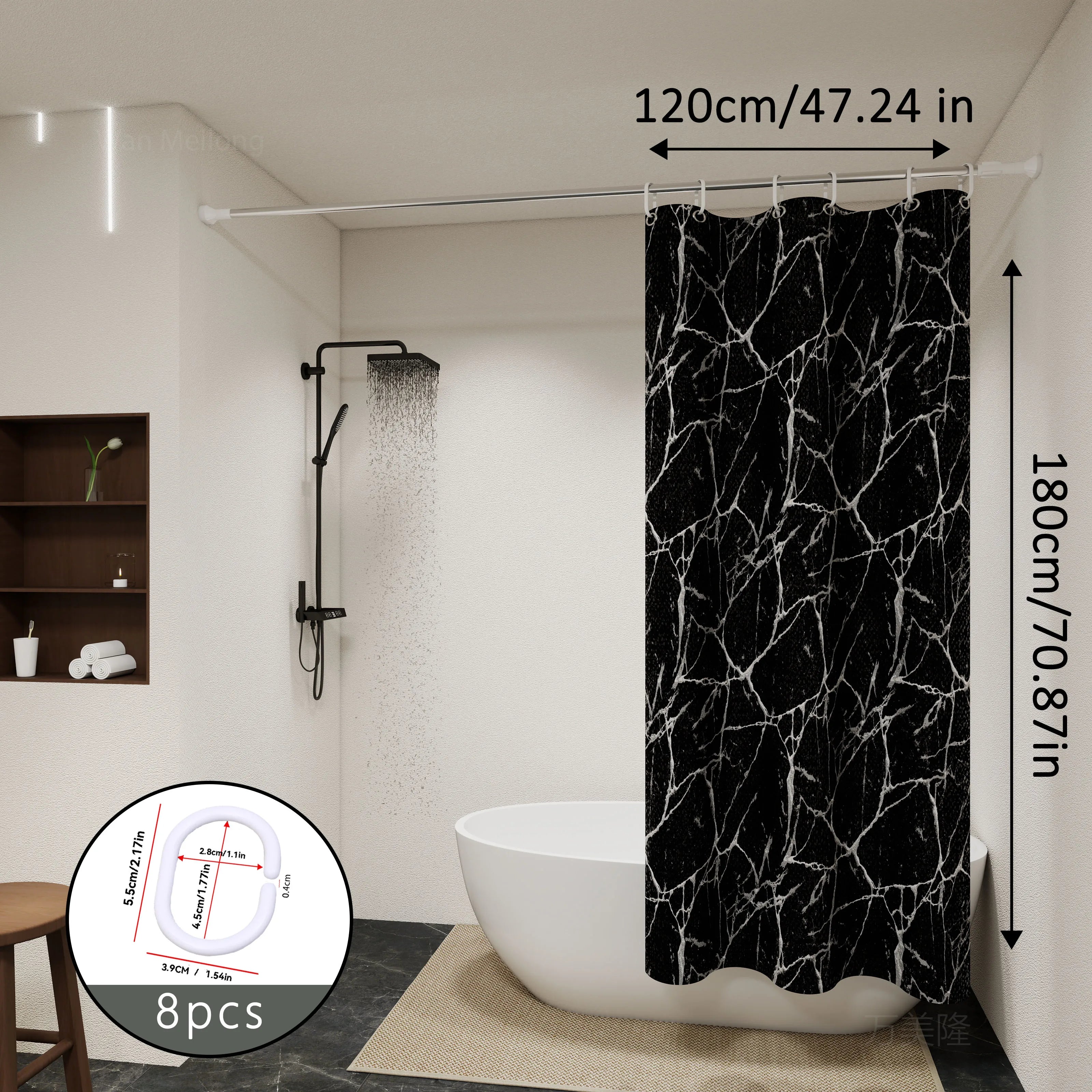 Fashionable and versatile black marble bathroom partition curtain, bathroom shower curtain, and toilet partition shielding curta