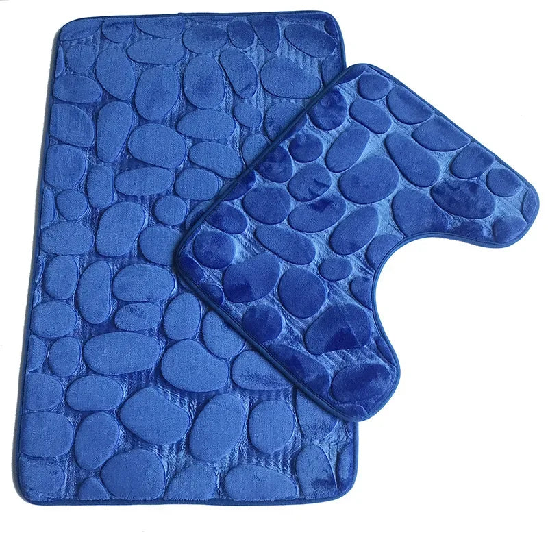 2pcs/set Funnel Cobblestone Bath Bathroom Anti-slip Carpet Mat Toilet Rug New bathroom mat set