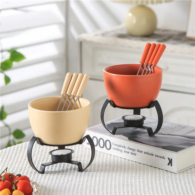 Eco-Friendly Ceramic Bowl with 4 Matching Forks Durable, Fade-Resistant, Perfect for Everyday Dining and Entertaini
