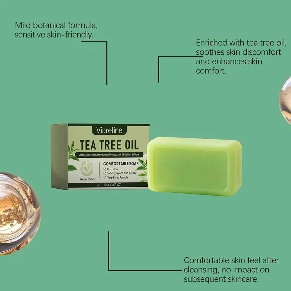 100G Tea Tree Soap, Handmade Soap Bar with Tea Tree Oil, Natural Soaps for Body Skin Cleaning,Gentle Exfoliating Bar Soap care