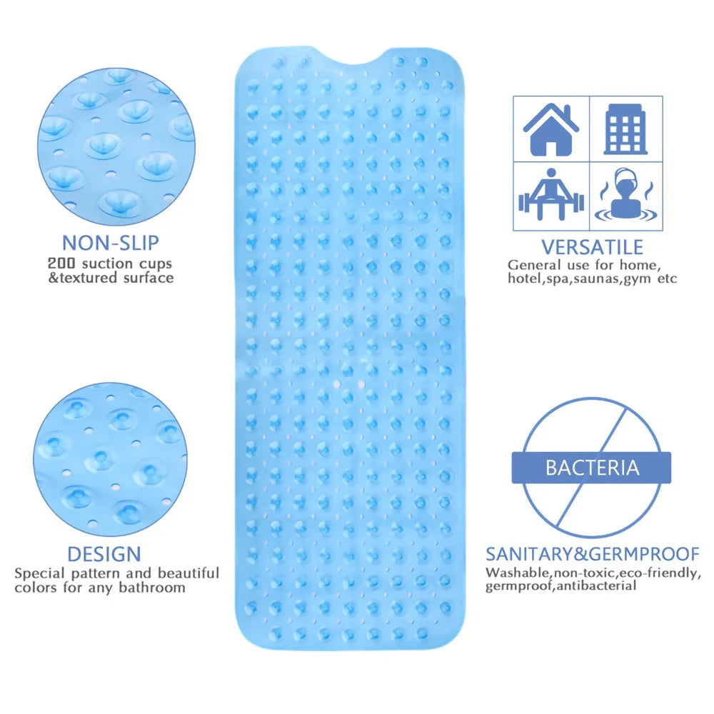 Non-Slip Bath Tub Shower Mat with Suction Cups,Machine Washable Bathroom Mats with Drain, Extra Large Bathtub Mat, 100x40cm