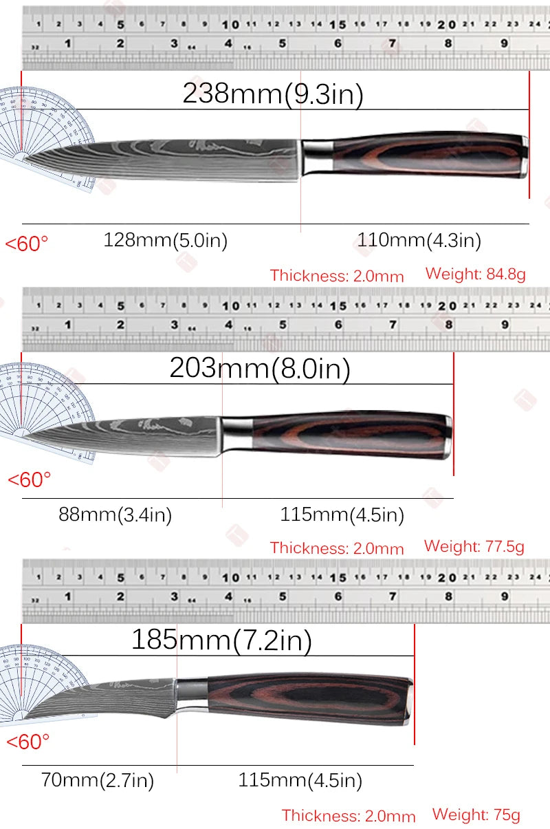Professional Stainless Steel Kitchen Knives Fruit Slicing Utility Knives Meat Cleaver Santoku Knife Damascus Steel Knife