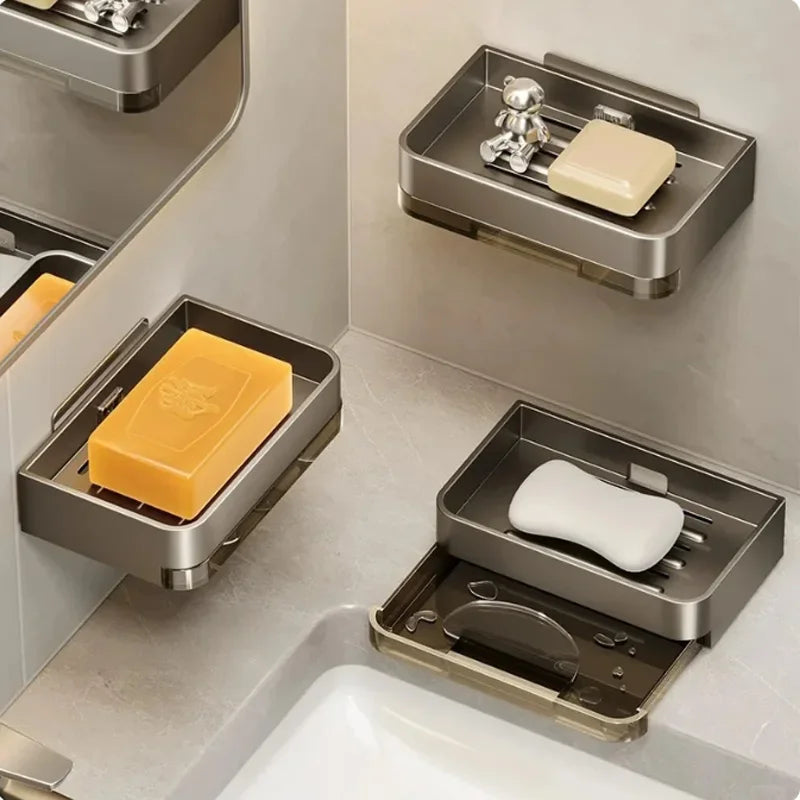 Bathroom Soap Dish Wall Mounted Sponge Holder Bathroom Organizer Double drainage Soap Dish Bathroom Accessories