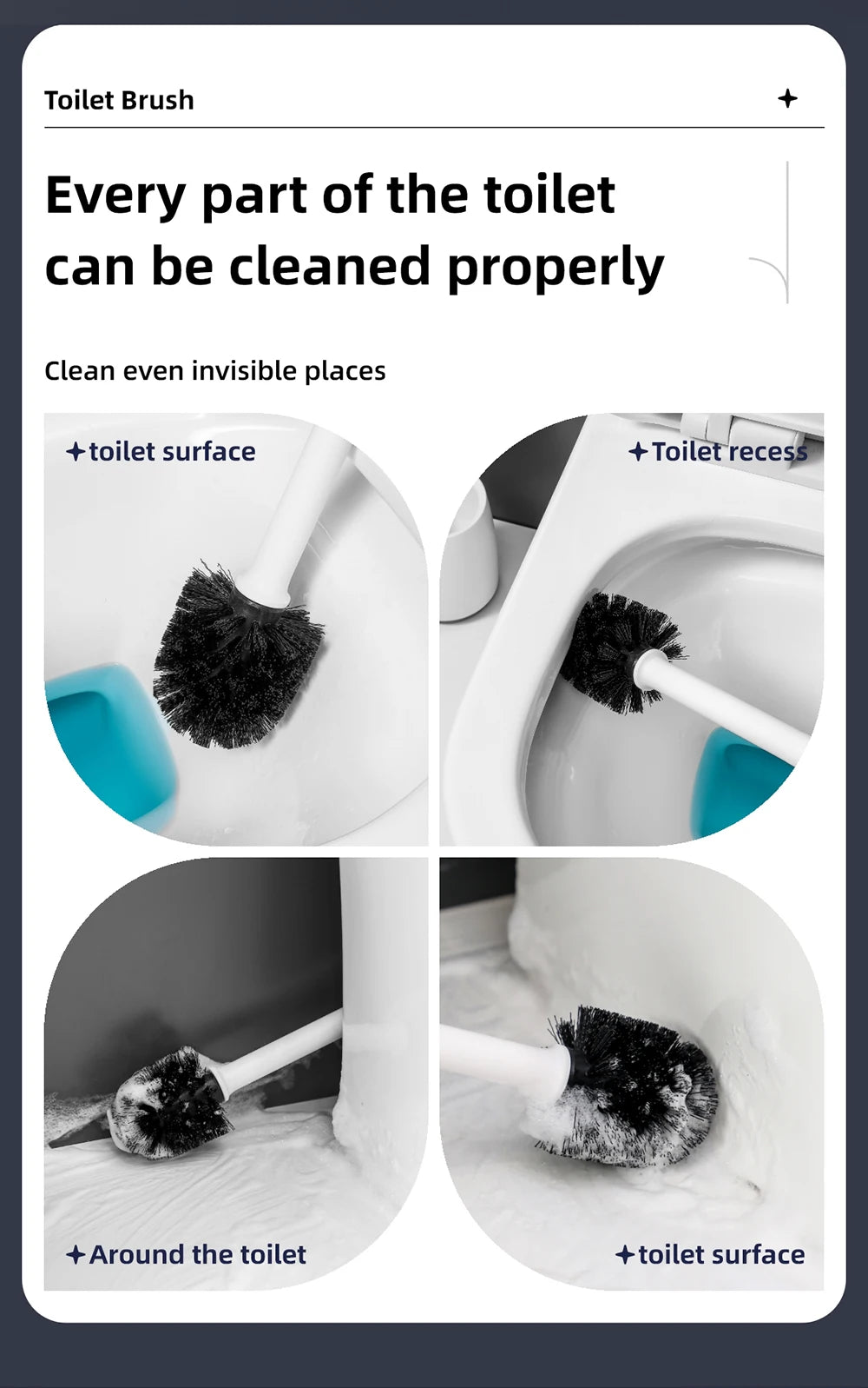 1 large floor standing toilet brush, extended handle toilet gap cleaning brush, nylon soft bristled brush, suitable for bathroom
