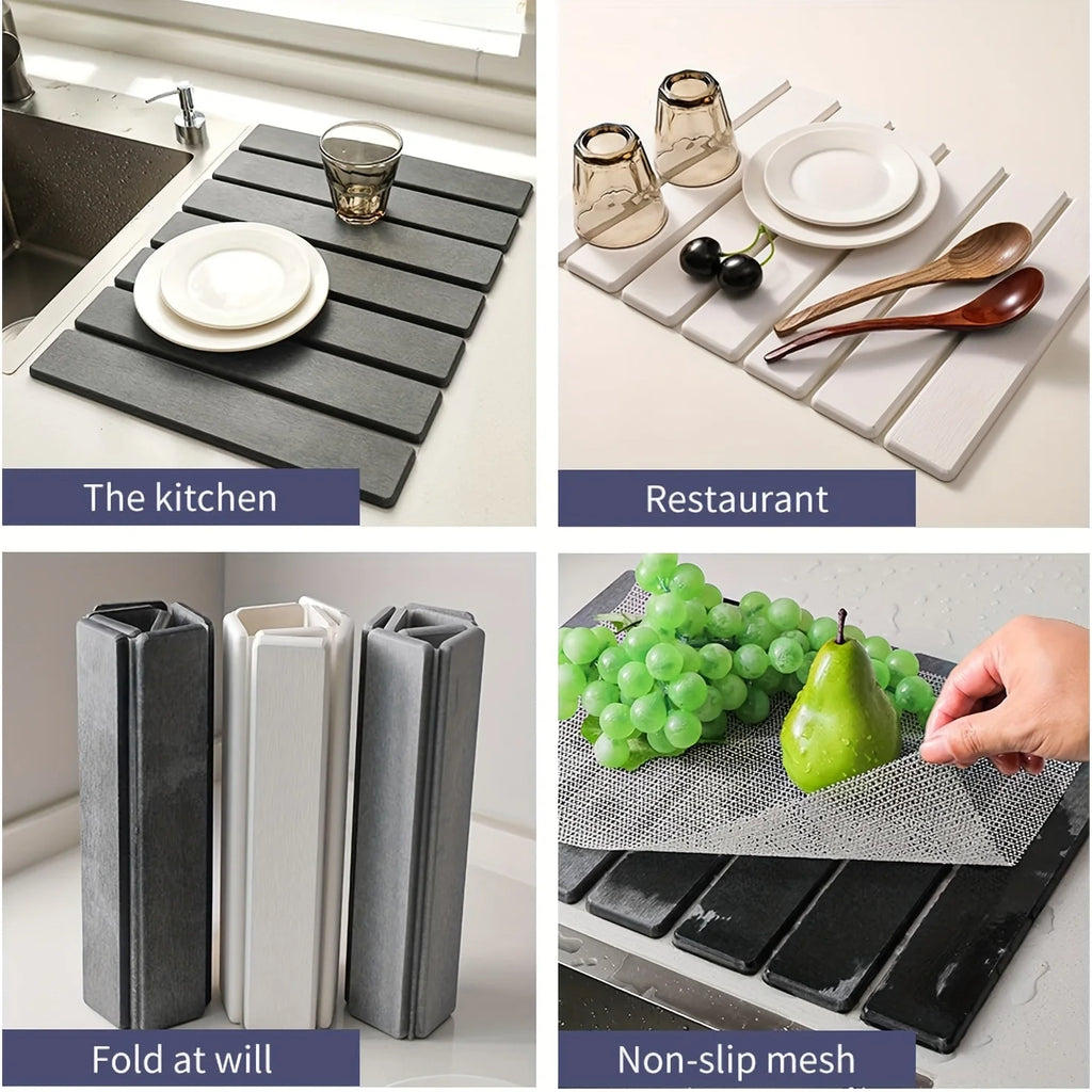 Quick Drying Mat for Kitchen,Dish Drying Mat, Stone Bath Mats for Bathroom, Foldable Diatomaceous Bath Mat, Non-Slip Shower Mat