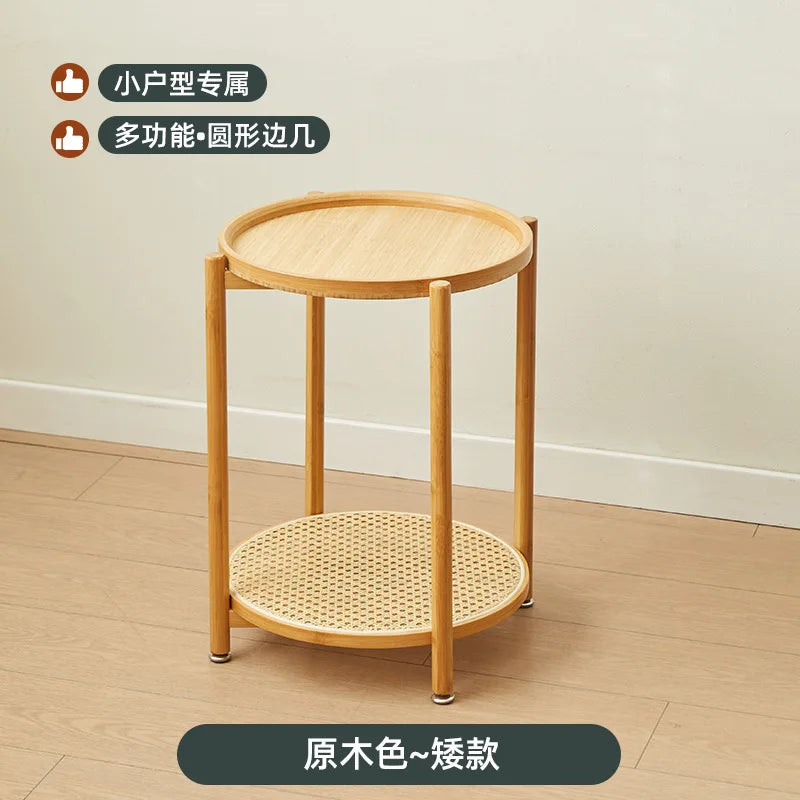 Eco-Friendly Bamboo Coffee Table -Sustainable Living Room Furniture Small Wicker Round Table in The Living Room Next To The Sofa
