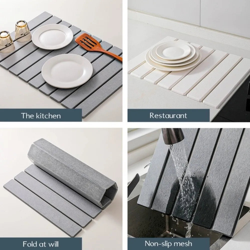 Eco-Friendly Portable Dish Drying Mat Non-Slip High Absorbent Collapsible Mat Foldable Diatom Mud Quick Drying Mat Home Use