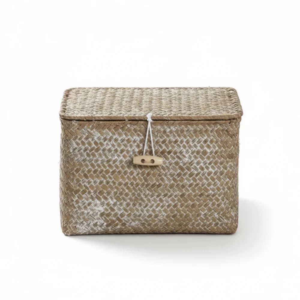 Eco-Friendly Sea Grass Wicker Shelf Baskets Weaving Woven Basket Storage Box with Lid Handwoven Storage Bins Home Organizer