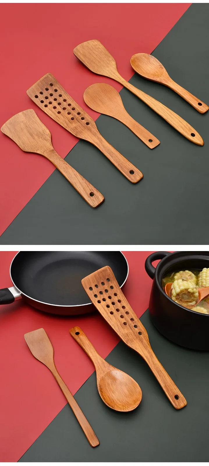 Wooden Cooking Utensils, Wood Spoons Wooden shovels For Cooking Environmentally Friendly Safe Home Kitchen Utensils Set