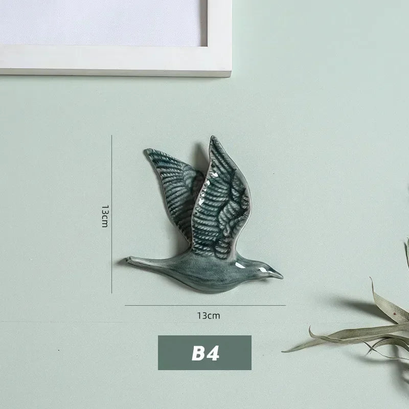Eco-friendly Ceramics Birds 3d Wall Sticker Living Room Animal Figurine Murals Wall Background Decorative Home Decor Birds Cute