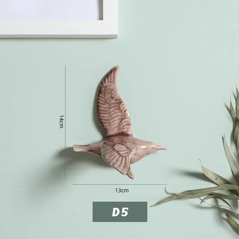 Eco-friendly Ceramics Birds 3d Wall Sticker Living Room Animal Figurine Murals Wall Background Decorative Home Decor Birds Cute
