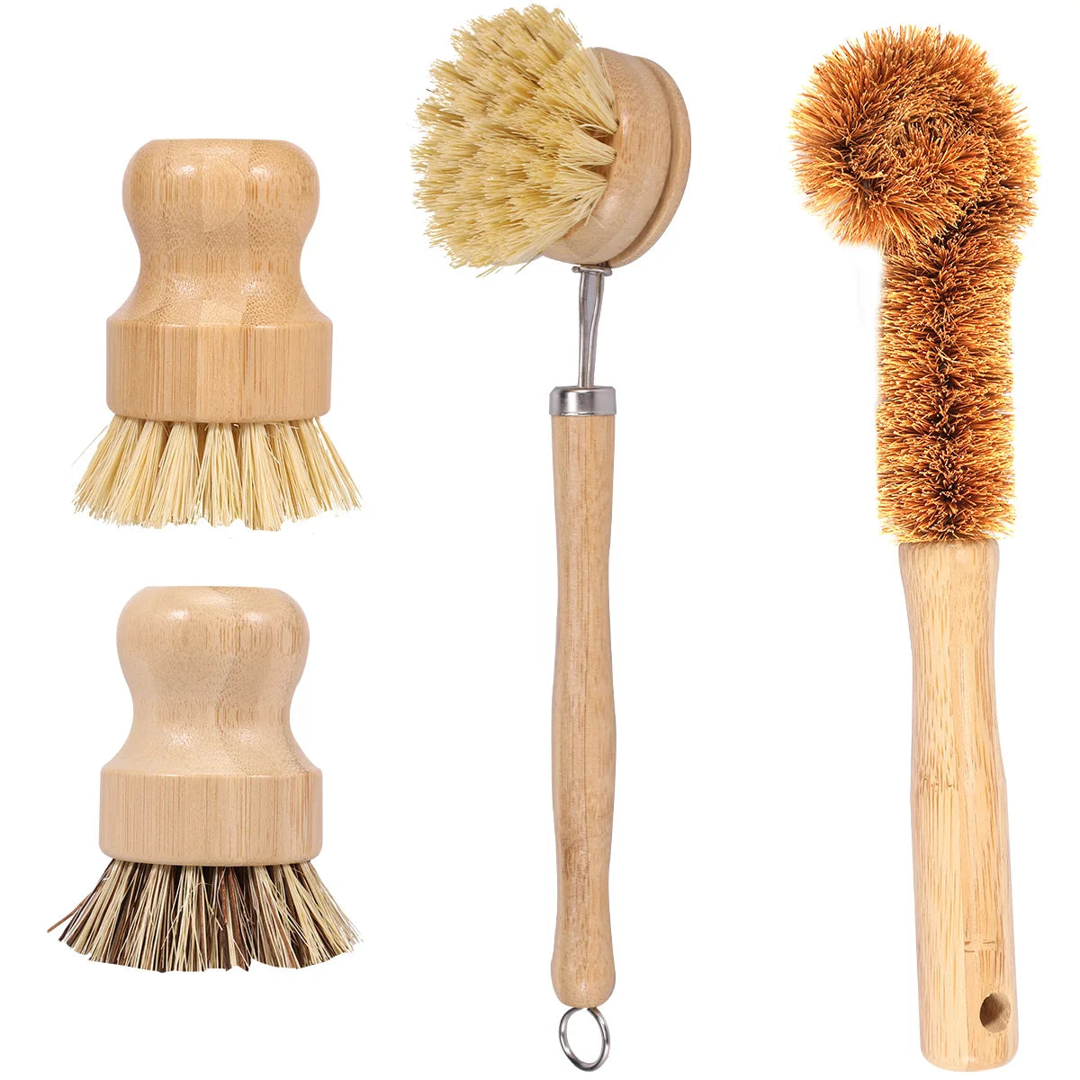 Bamboo Dish Brush Set — 4 Pack