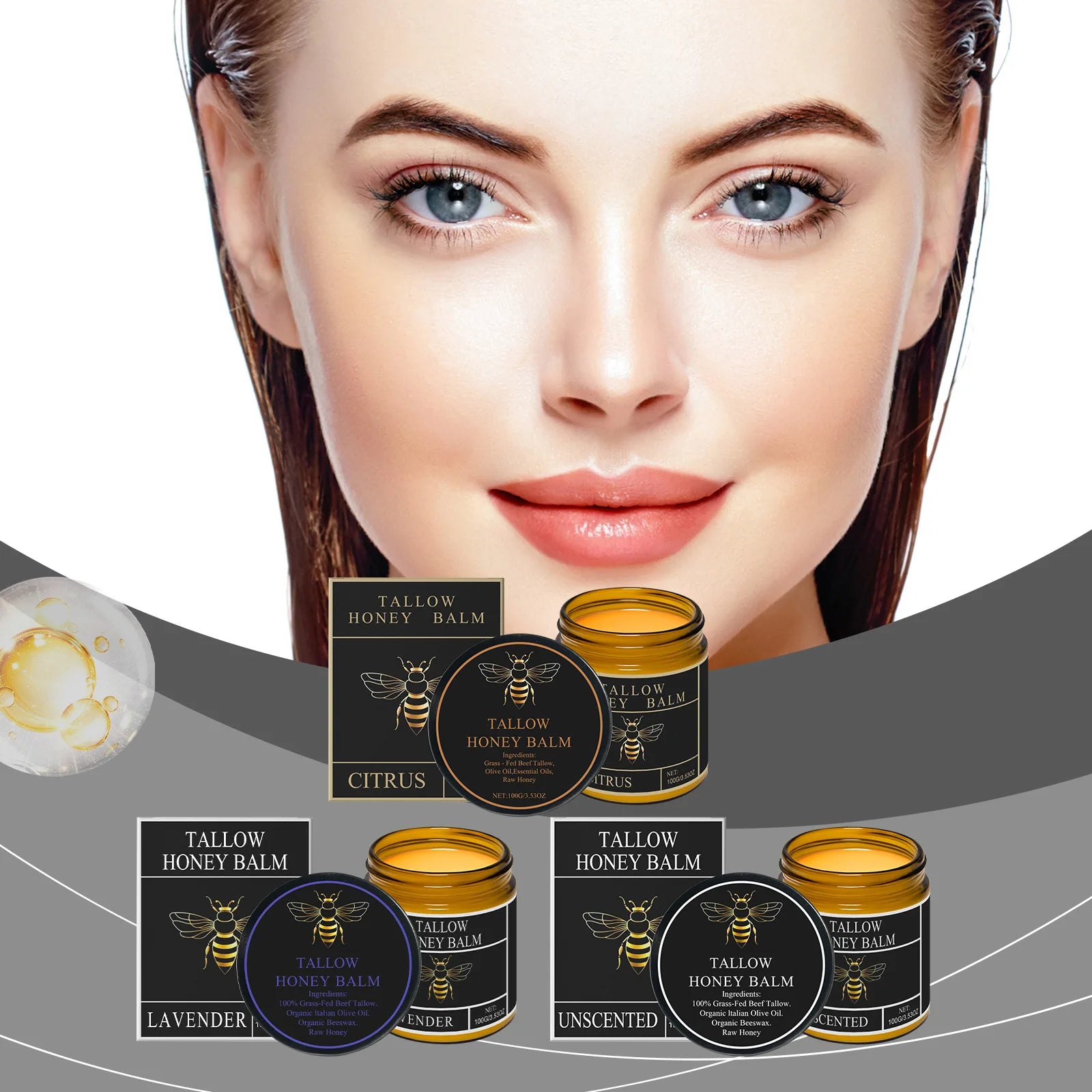 Beef Tallow Honey Balm Deeply Nourishing Moisturizing Skin Barrier Repair Care Natural Organic Grass Fed Beef Tallow Balm 100g
