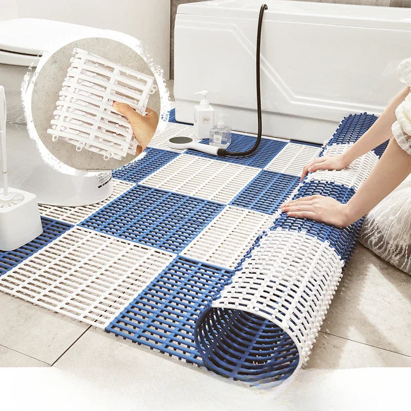Household bathroom splicing solid color non-slip bathroom shower hollow draining floor mat