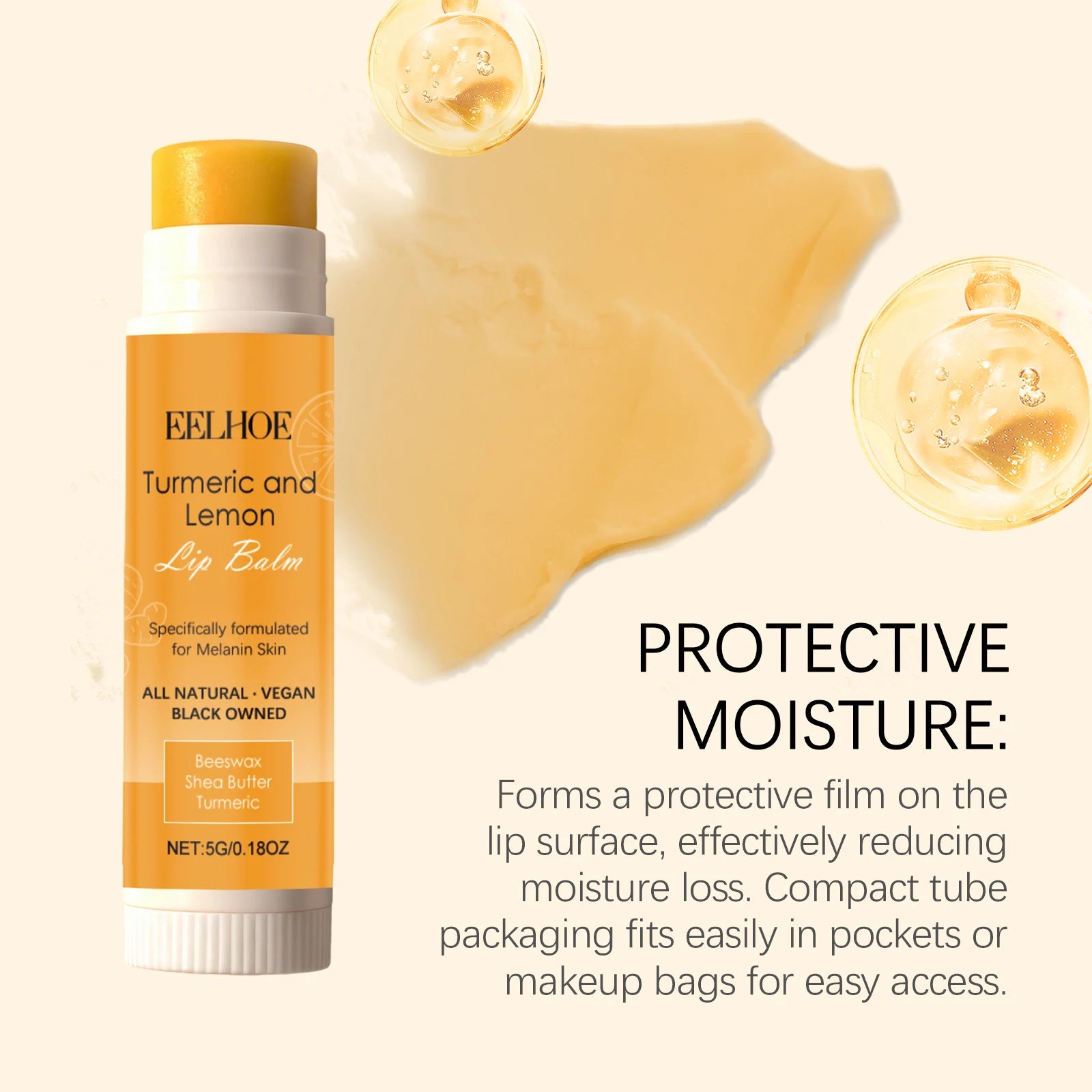 Turmeric Lemon Lip Balm Long-Lasting Moisturizing Soothing Lip Care Brightens Dull Lips, Exfoliating Non-Sticky, Pre-Makeup Base