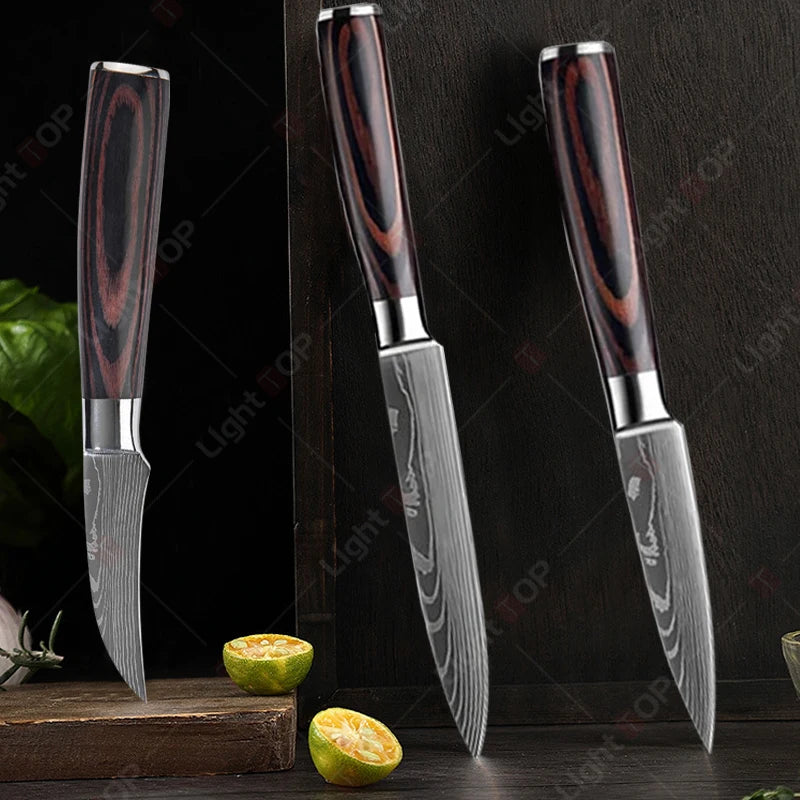 Professional Stainless Steel Kitchen Knives Fruit Slicing Utility Knives Meat Cleaver Santoku Knife Damascus Steel Knife