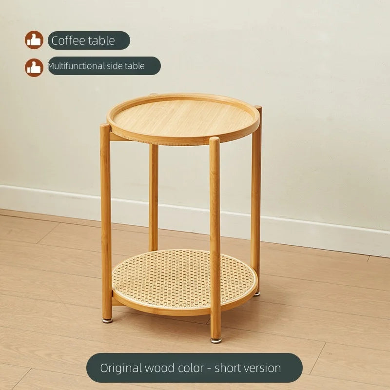 Eco-Friendly Bamboo Coffee Table -Sustainable Living Room Furniture Small Wicker Round Table in The Living Room Next To The Sofa