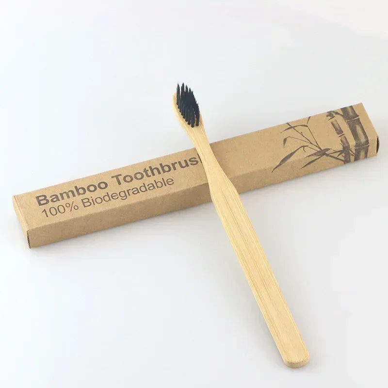 Eco - Friendly Soft Fibre Wooden Toothbrush with Solid Bamboo Handle for Adult Dental Cleaning, Oral Care and Healthy Products