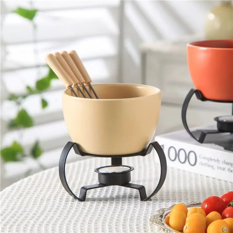Eco-Friendly Ceramic Bowl with 4 Matching Forks Durable, Fade-Resistant, Perfect for Everyday Dining and Entertaini