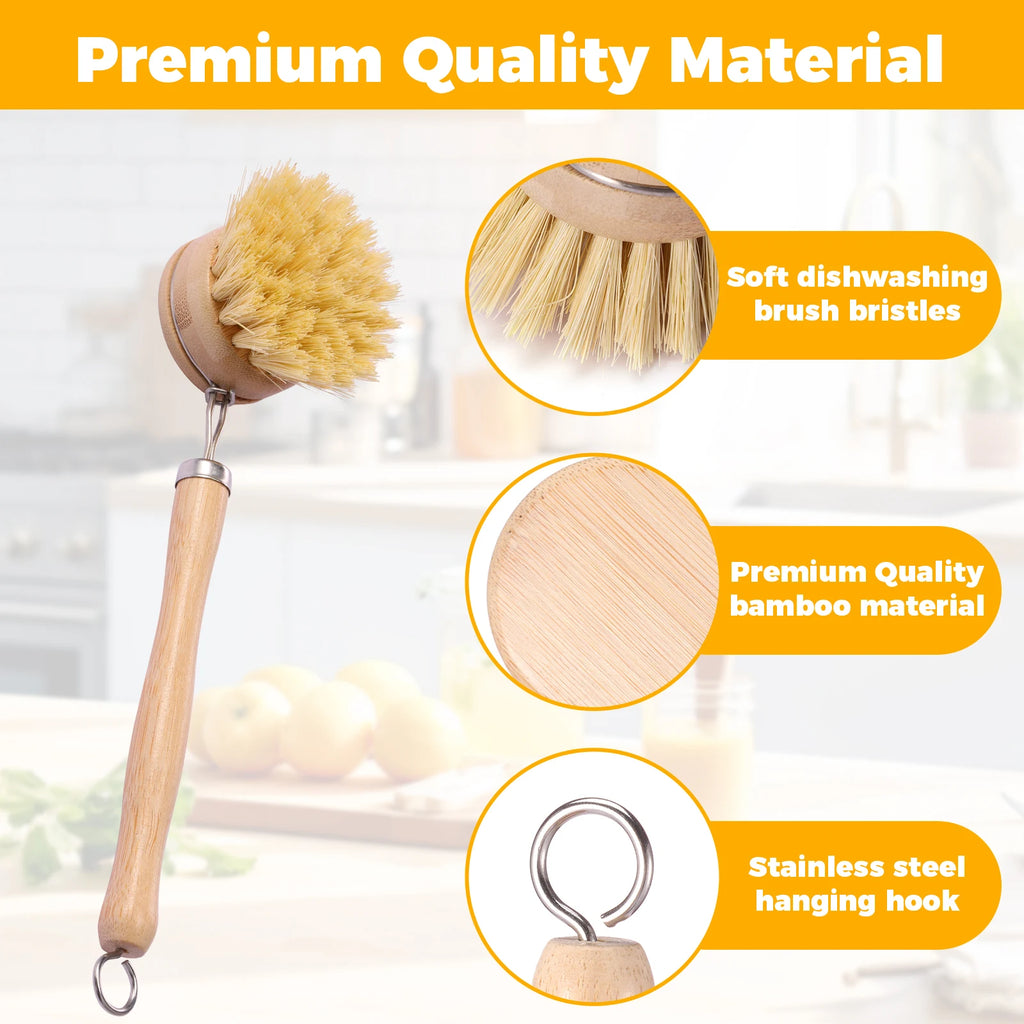 Bamboo Dish Brush Set — 4 Pack