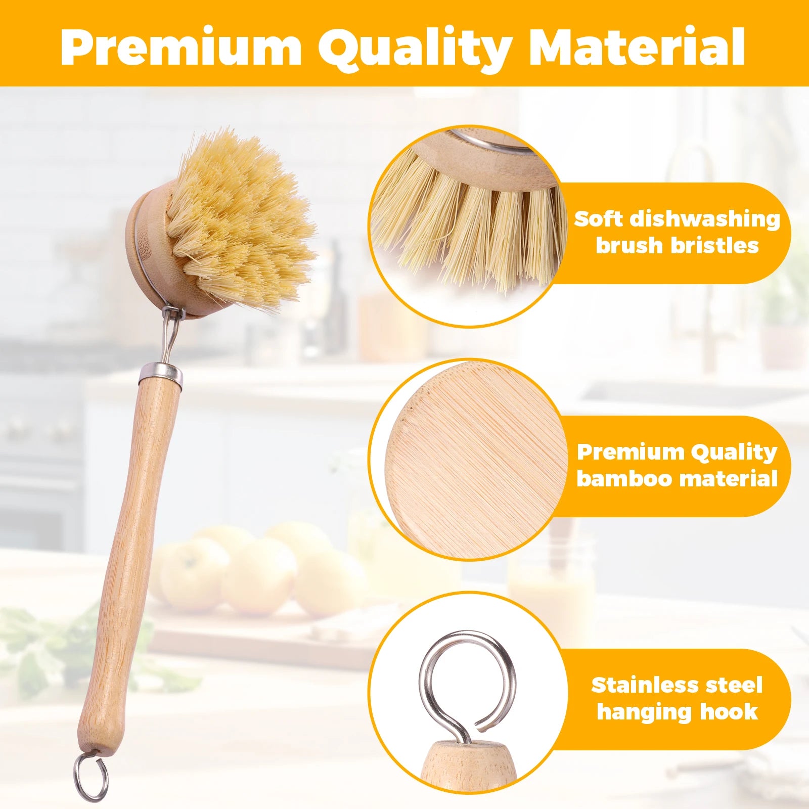 Bamboo Dish Brush Set — 4 Pack