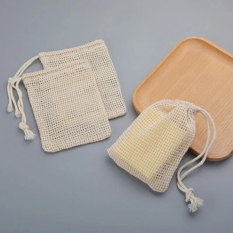 Eco-Friendly Handmade Natural Cotton Soap Saver Bag Mesh Soap Pouch for Body Cleansing And Skincare