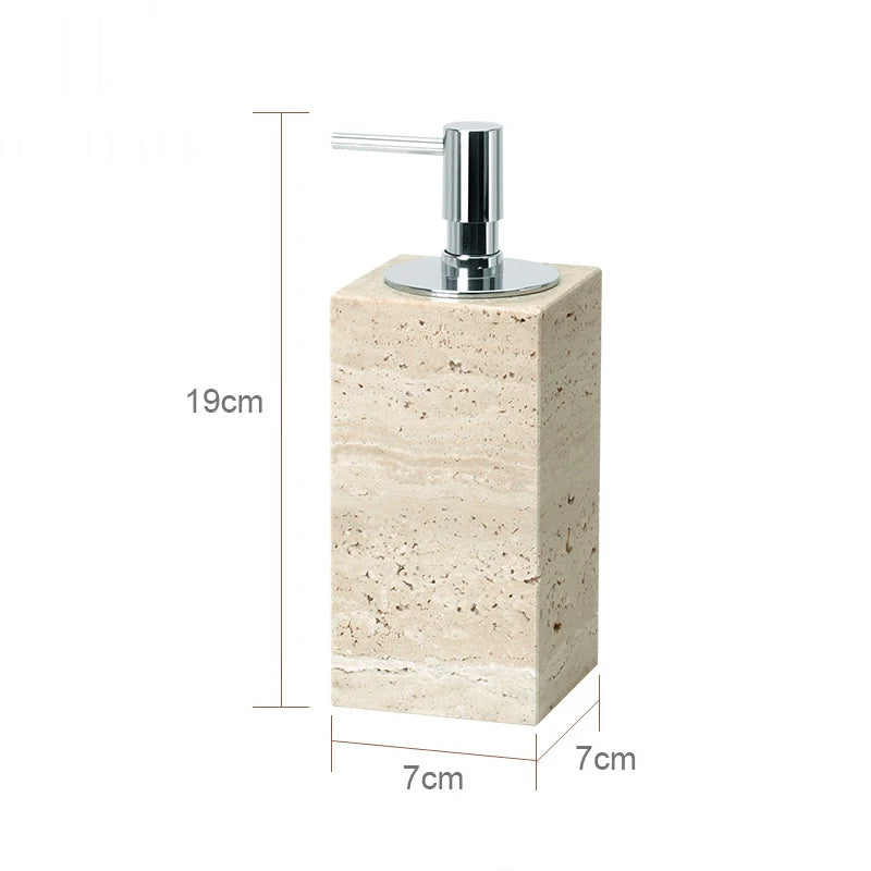 Beige Travertine Bathroom Accessories Set Natural Marble Soap Dispenser Soap Dish Reed Diffuser Vanity Tray Bathroom Set