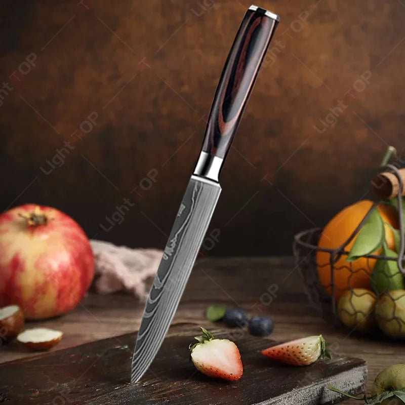Professional Stainless Steel Kitchen Knives Fruit Slicing Utility Knives Meat Cleaver Santoku Knife Damascus Steel Knife