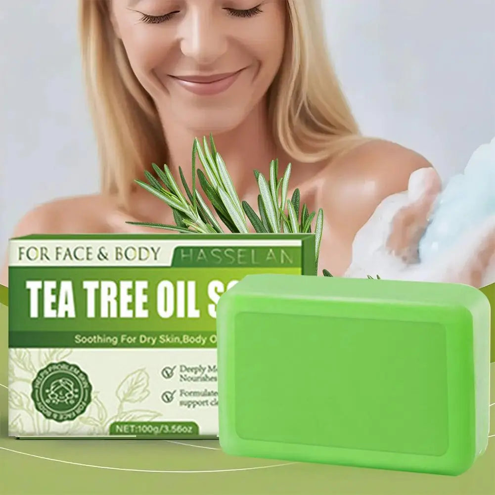 100G Tea Tree Soap, Handmade Soap Bar with Tea Tree Oil, Natural Soaps for Body Skin Cleaning,Gentle Exfoliating Bar Soap care