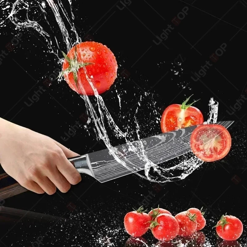 Professional Stainless Steel Kitchen Knives Fruit Slicing Utility Knives Meat Cleaver Santoku Knife Damascus Steel Knife
