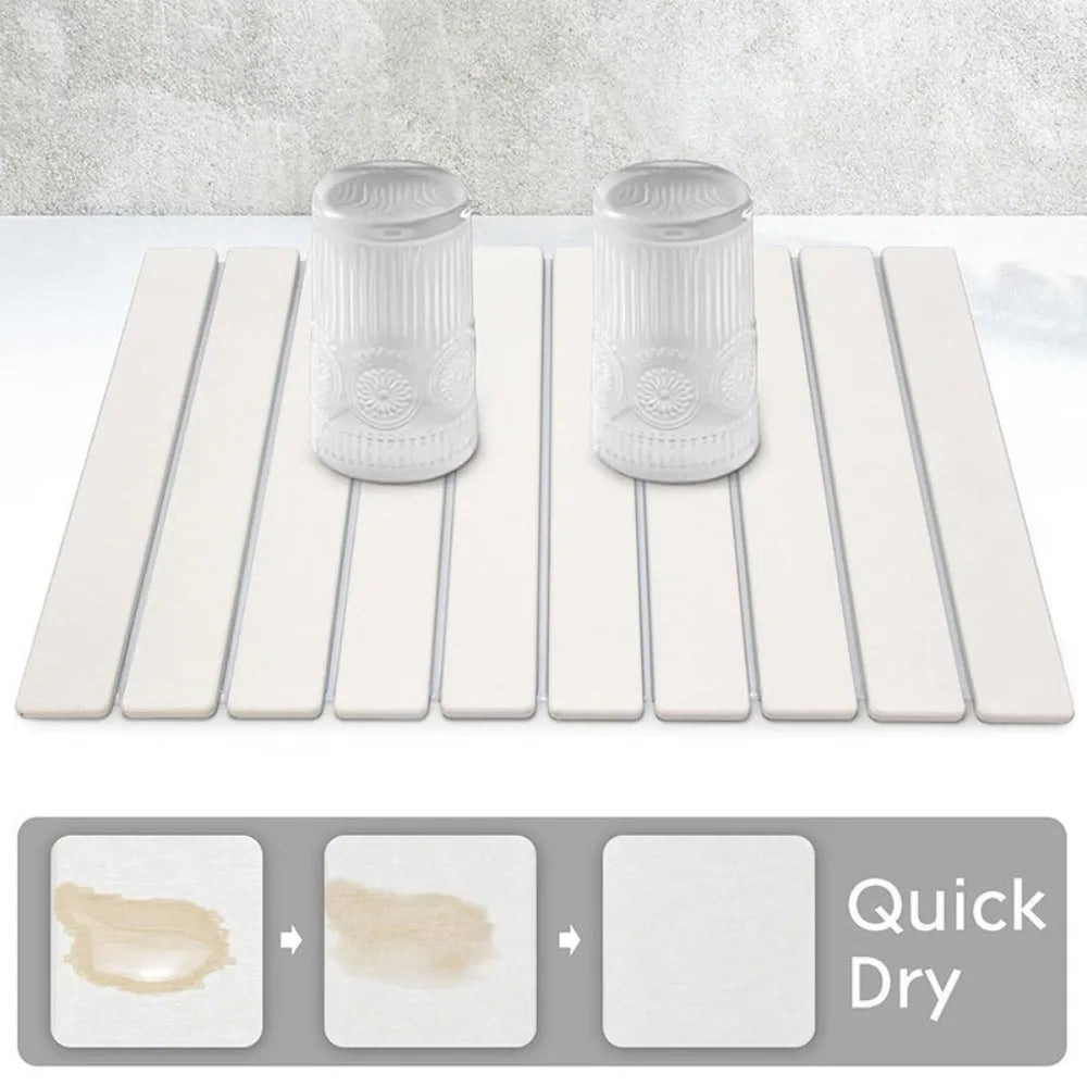Eco-Friendly Portable Dish Drying Mat Non-Slip High Absorbent Collapsible Mat Foldable Diatom Mud Quick Drying Mat Home Use
