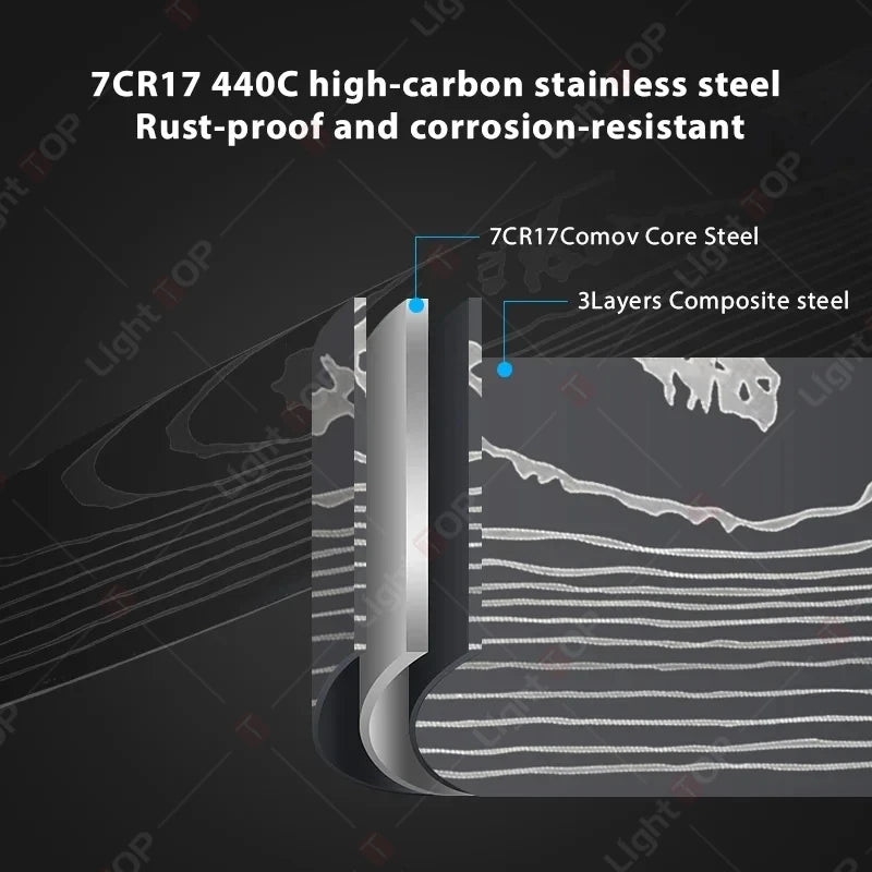 Professional Stainless Steel Kitchen Knives Fruit Slicing Utility Knives Meat Cleaver Santoku Knife Damascus Steel Knife