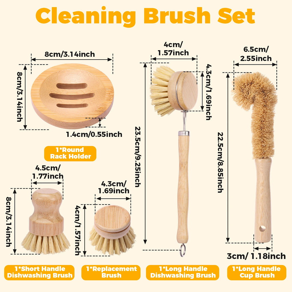 Bamboo Dish Brush Set — 4 Pack