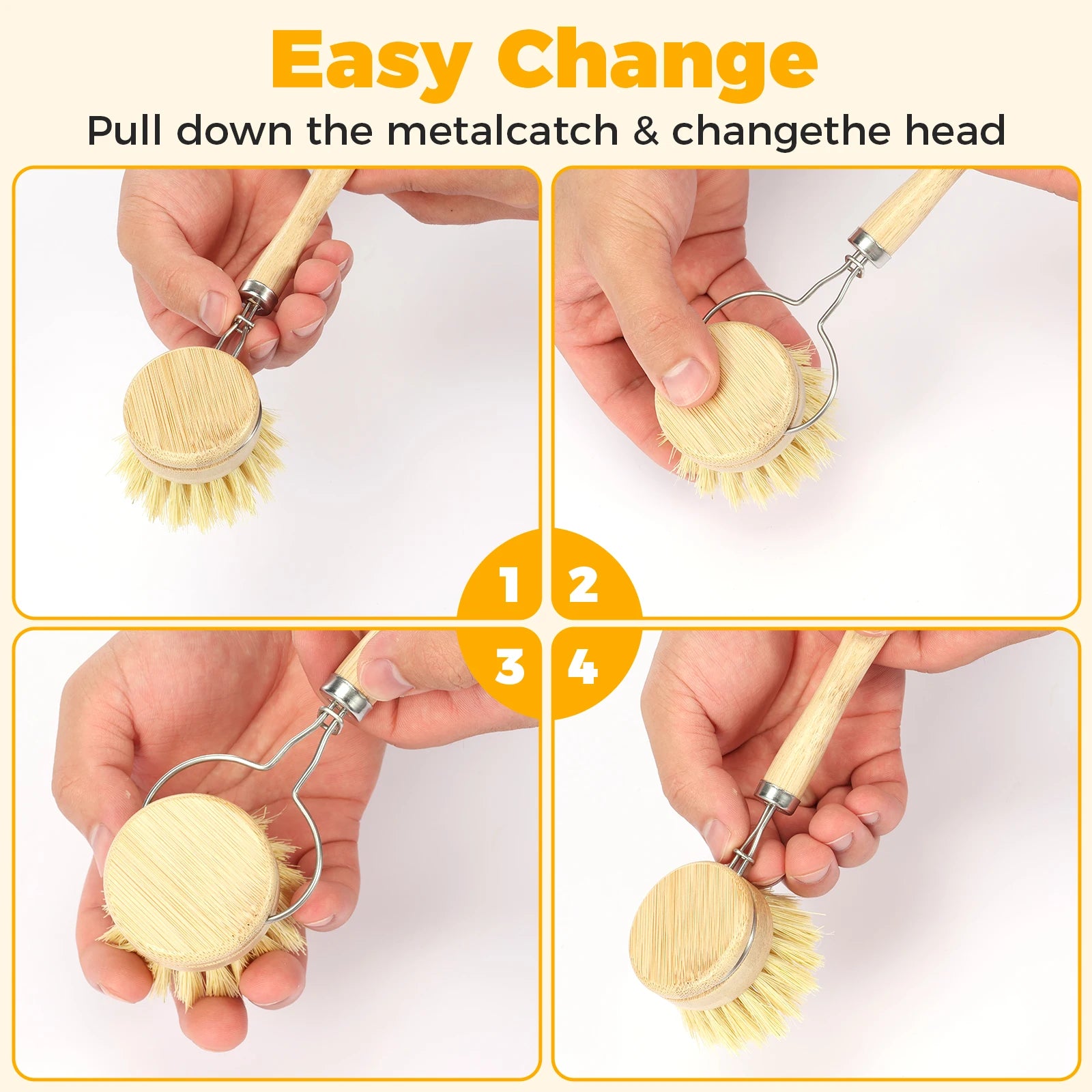 Bamboo Dish Brush Set — 4 Pack
