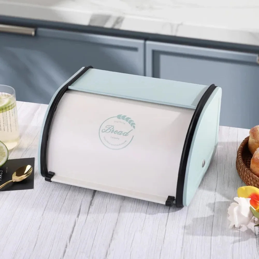Eco-friendly Kitchen Counter Farmhouse Bread Box Crate with Roll Up Lid Bread Storage Container Bread Holder Keeper Bin
