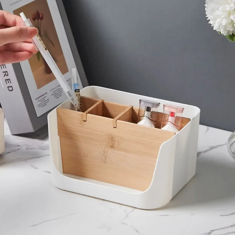 Eco-Friendly Bamboo & Wood Storage Box-Removable Multi-Use Organizer Basket for Home, Kitchen & Bathroom-Large Capacity Storage