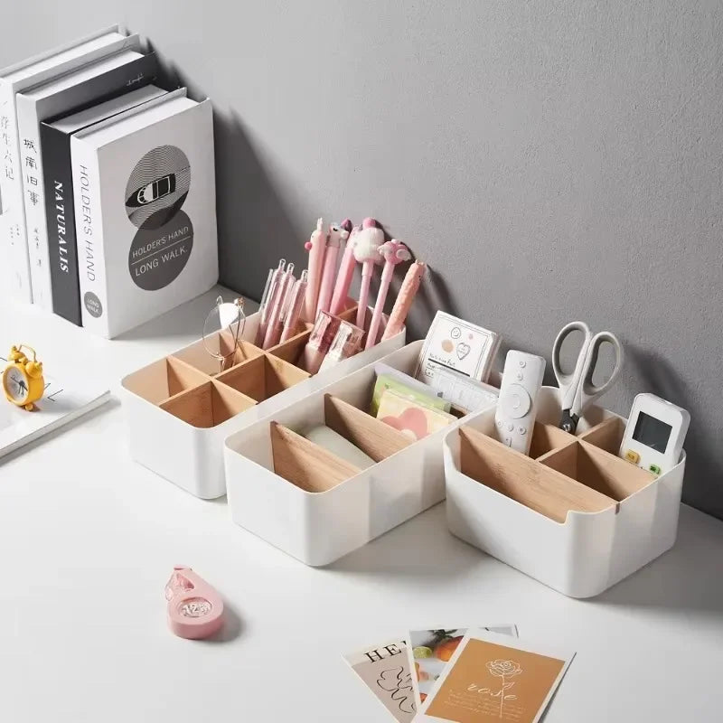 Eco-Friendly Bamboo & Wood Storage Box-Removable Multi-Use Organizer Basket for Home, Kitchen & Bathroom-Large Capacity Storage