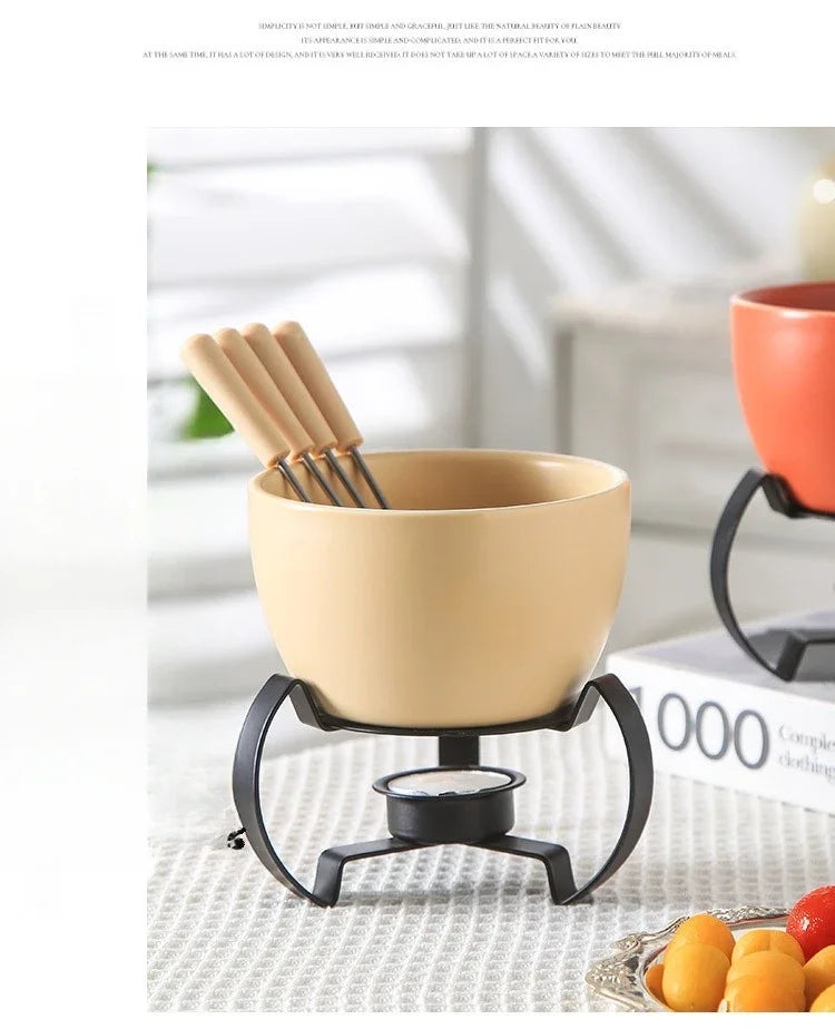 Eco-Friendly Ceramic Bowl with 4 Matching Forks Durable, Fade-Resistant, Perfect for Everyday Dining and Entertaini