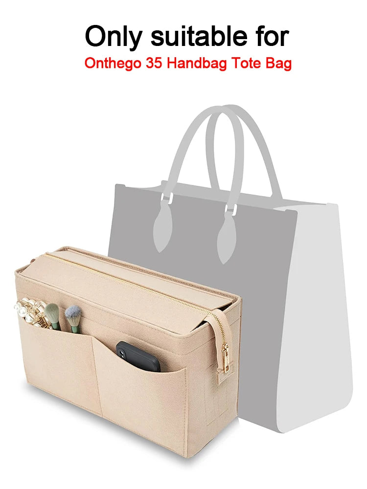 Felt Purse Organizer Insert Onthego MM Handbag Tote Bag Organizer Bag in Bag with Removable Zipper