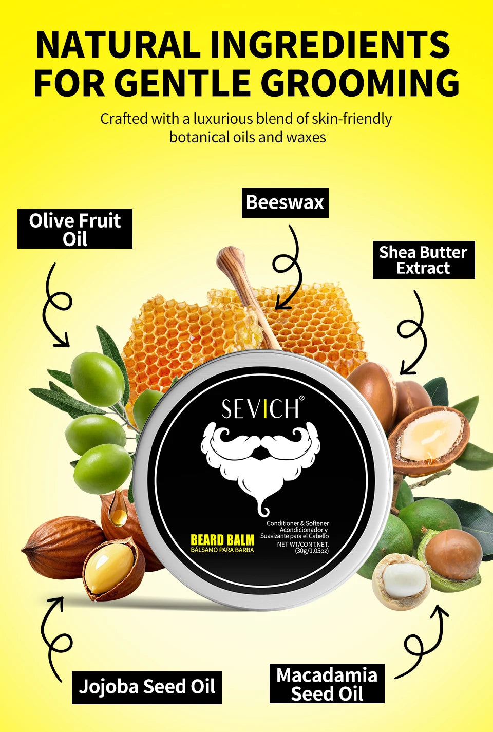 Beard Balm Wax Natural Men's Beard Care Cream Moisturizing Grooming Cream Beard Care Balm Oil Beard Styling Mustache Skin Care