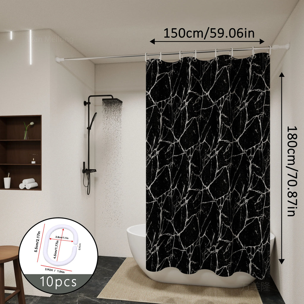 Bathroom Shower Curtain Waterproof Bathtub Bathing Curtains Easy Clean and Wipe PEVA Shower Curtains Marble Curtain with Hooks