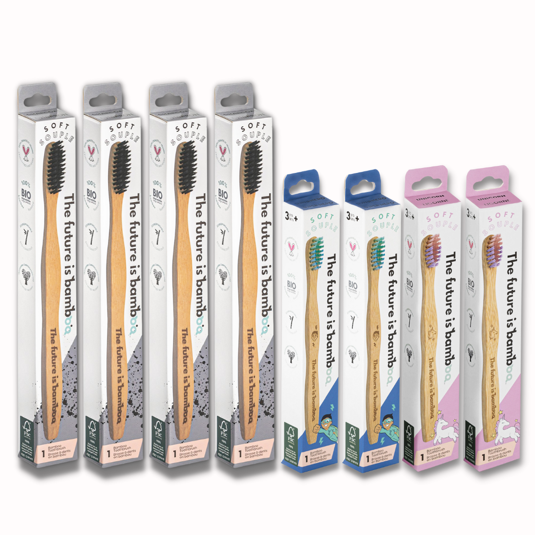 Bamboo Toothbrush Family Pack - 8 Pack Biodegradable Toothbrushes