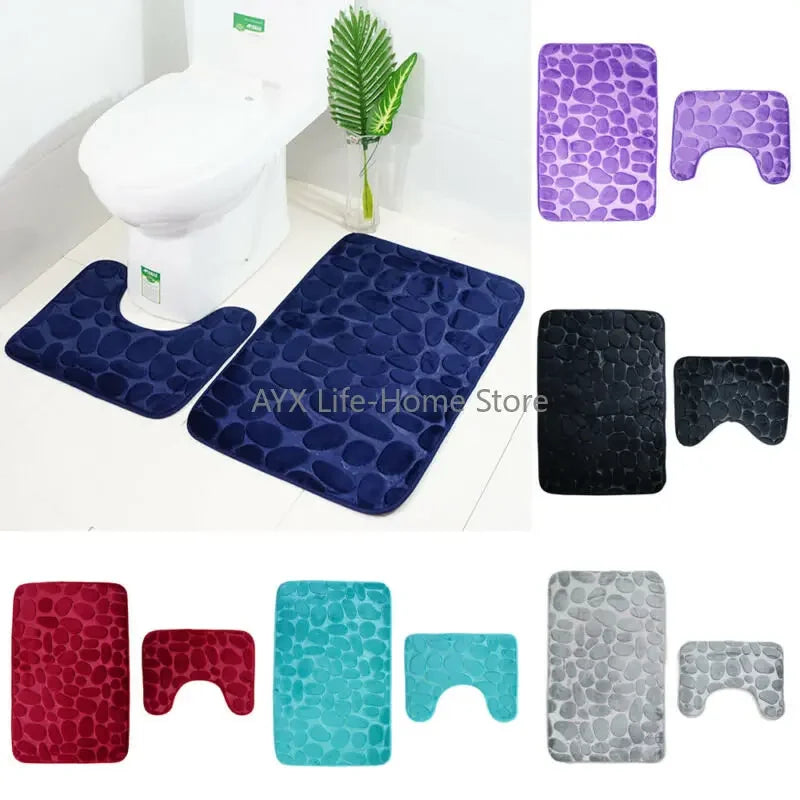 2pcs/set Funnel Cobblestone Bath Bathroom Anti-slip Carpet Mat Toilet Rug New bathroom mat set